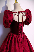 Burgundy velvet jacquard long prom dress evening dress s89
