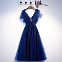Blue v neck tulle short homecoming dress s94