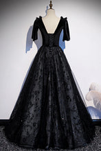 Black velvet lace long prom dress evening dress s103