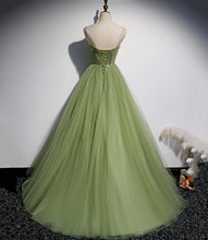 Green tulle long prom dress A line evening dress s56