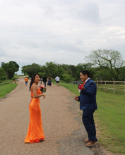 Elegant Mermaid Orange Sequins Long Prom Dress Formal Evening Dresses Y1307