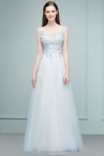 Floor Length A-line Sleeveless Appliqued Flowers Tulle Prom Dresses