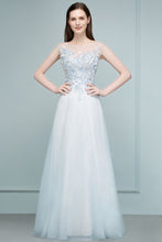 Floor Length A-line Sleeveless Appliqued Flowers Tulle Prom Dresses