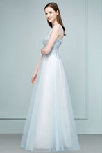 Floor Length A-line Sleeveless Appliqued Flowers Tulle Prom Dresses