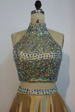 Floor Length A-line Two-piece Halter Prom Dresses with Crystals