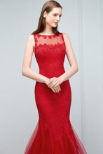 Floor Length Mermaid Illusion Neckline Sleeveless Tulle Lace Prom Dresses