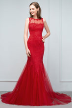 Floor Length Mermaid Illusion Neckline Sleeveless Tulle Lace Prom Dresses