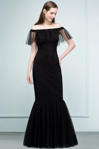 Floor Length Off-shoulder Mermaid Lace Tulle Prom Dresses