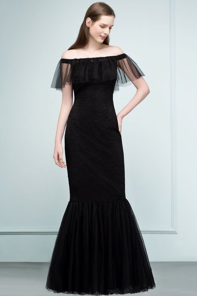 Floor Length Off-shoulder Mermaid Lace Tulle Prom Dresses