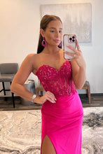 Ember | Sweetheart Corset Lace Hot Pink Long Prom Dress with Slit