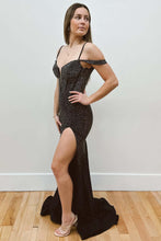 Rosemary | Cold Shoulder Black Beaded Slit Mermaid Prom Dress