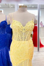 Peregrine | Hot Pink Lace Applique Long Mermaid Dress with Slit