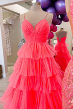 Lavender V-Neck Ruffle Tiered Long Prom Gown
