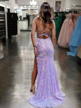 Gabby | Lilac V Neck Sequin Lace Long Prom Dresses With Split