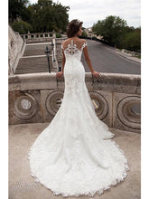Engagement Open Back Formal Wedding Dresses Court Train Mermaid / Trumpet Cap Sleeve Off Shoulder Lace With Appliques