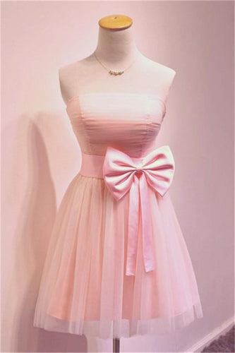 Girly Simple Short Pink Strapless Homecoming Dresses PG034