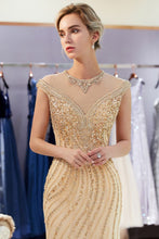Glamorous Cap Sleeves Mermaid Golden Beading Evening Gown