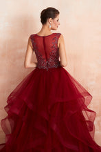 Glamorous Long Ball Gown V-neck Tulle Burgundy Prom Dress