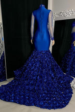 Glamorous Long Mermaid High Neck Flowers Sequined Prom Dress With Long Sleeves