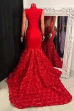 Glamorous Long Mermaid High Neck Flowers Sequined Prom Dress With Long Sleeves