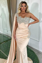 Glamorous Long Mermaid One Shoulder Beading Sleeveless Designer Prom Dress
