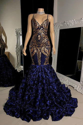 Glamorous Long Mermaid Prom Sleeveless Spaghetti Strap Dress