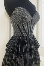 Glitter Black Strapless A-Line Corset Short Homecoming Dress with Beading