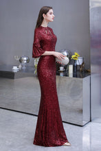 Glitter Half Sleeves Key hole Mermaid Party Dress Burgundy