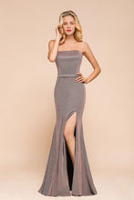 Glitter Strapless Floor Length Prom Dress Sleeveless Split Slit Evening Gown