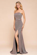 Glitter Strapless Floor Length Prom Dress Sleeveless Split Slit Evening Gown