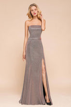 Glitter Strapless Floor Length Prom Dress Sleeveless Split Slit Evening Gown