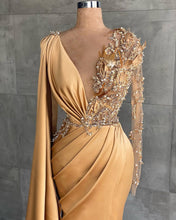 Gold Long Glitter Prom Dresses Evening dresses with sleeves
