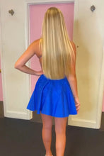 Gorgeous A Line Spaghetti Straps Royal Blue Corset Homecoming Dress with Appliques