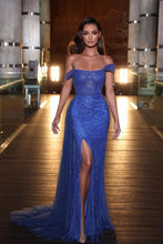 Gorgeous Long Mermaid Off-the-shoulder Beading Lace Prom Dress With Slit