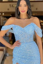 Gorgeous Long Mermaid Off-the-shoulder Sequined Formal Prom Dresses With Slit