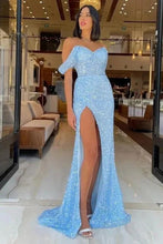 Gorgeous Long Mermaid Off-the-shoulder Sequined Formal Prom Dresses With Slit