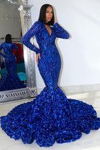 Gorgeous Long Red Mermaid V-neck Lace Prom Dress With Long Sleeves