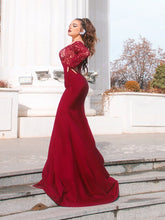 Gorgeous Mermaid Elastic Woven Satin Applique Off-the-Shoulder Long Sleeves Prom Dresses