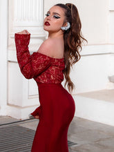 Gorgeous Mermaid Elastic Woven Satin Applique Off-the-Shoulder Long Sleeves Prom Dresses