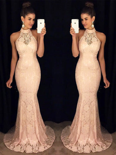 Gorgeous Mermaid High Neck Sleeveless Ruffles Lace Prom Dresses