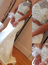 Gorgeous Mermaid High Neck Sleeveless Satin Beading Two Piece Prom Dresses