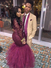 Gorgeous Mermaid Jewel Long Sleeves Applique Floor-Length Lace Prom Dresses