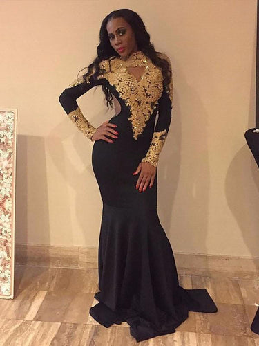 Gorgeous Mermaid Long Sleeves Bateau Spandex Applique Prom Dresses