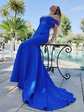 Gorgeous Mermaid Satin Ruffles Sleeveless Off-the-Shoulder Prom Dresses