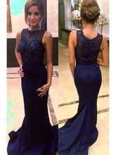 Gorgeous Mermaid Scoop Court Train Sleeveless Beading Satin Prom Dresses