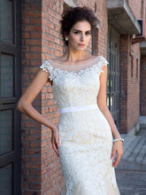 Gorgeous Mermaid Sheer Neck Applique Short Sleeves Long Net Prom Dresses