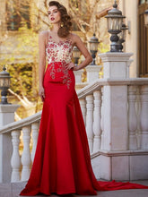 Gorgeous Mermaid Sheer Neck Sleeveless Court Train Applique Stain Prom Dresses