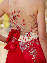 Gorgeous Mermaid Sheer Neck Sleeveless Court Train Applique Stain Prom Dresses