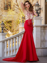 Gorgeous Mermaid Sheer Neck Sleeveless Court Train Applique Stain Prom Dresses