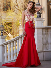 Gorgeous Mermaid Sheer Neck Sleeveless Court Train Applique Stain Prom Dresses